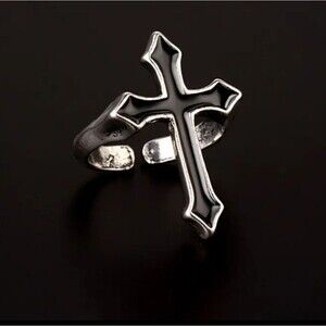 Black cross adjustable ring crucifix